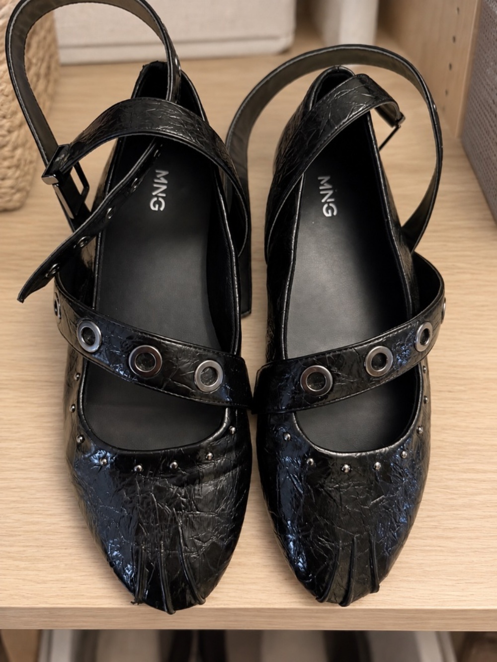 MNG Mango Black Grommet Mary Jane Ballet Flats | Size 8 Whimsigoth